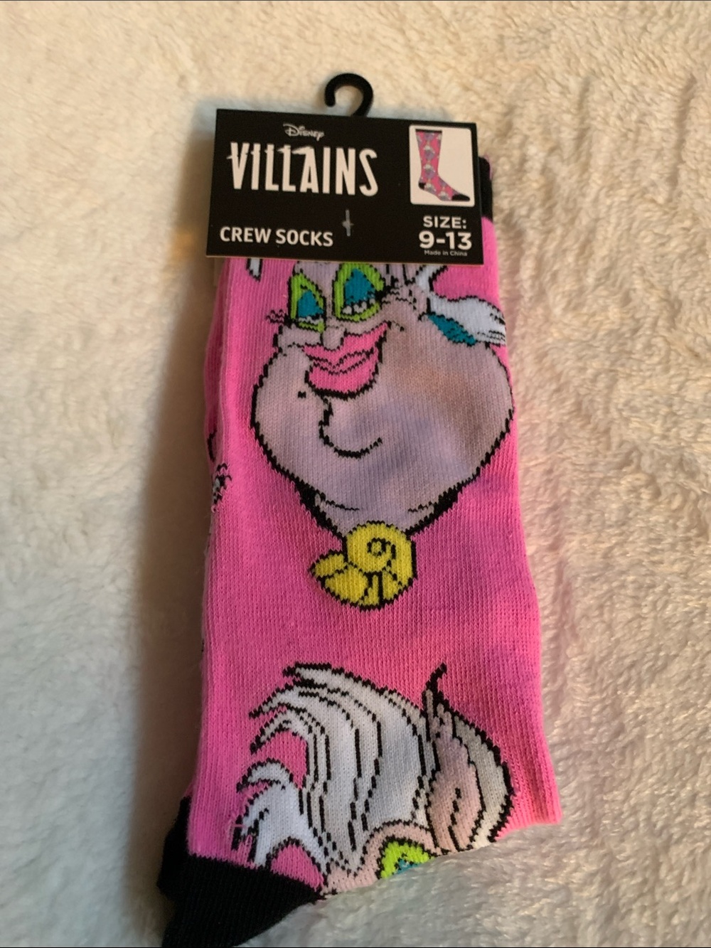 Disney Villains Pink Ursula Crew Socks with Yellow Accent